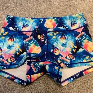 Wodbottom athletic shorts in size L, EUC, 3.25 inseam. Blue with fireflies.